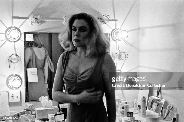 Actress Kathleen Turner in her dressing room, backstage for the production "Cat on a Hot Tin Roof" in 1985 in New York.
