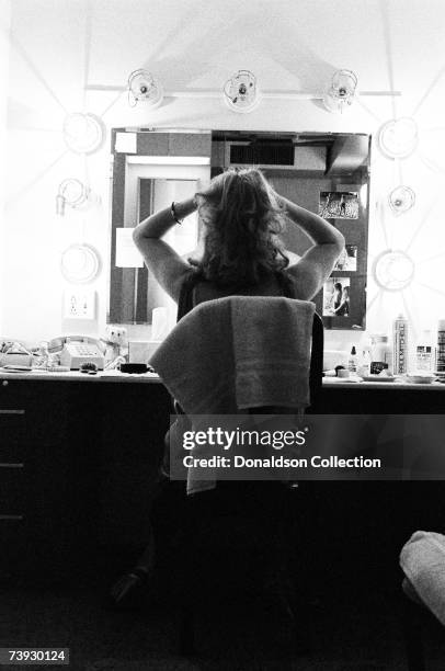 Actress Kathleen Turner in her dressing room, backstage for the production "Cat on a Hot Tin Roof" in 1985 in New York.