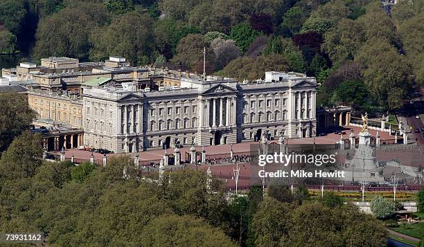 An aerial view of Royal residence Buckingham Palace on April 20, 2007 in London, England.