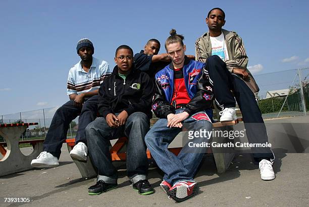 British grime crew Roll Deep pose for a portrait before they perform live and take part in discussion with pupils about fighting racism at Robert...