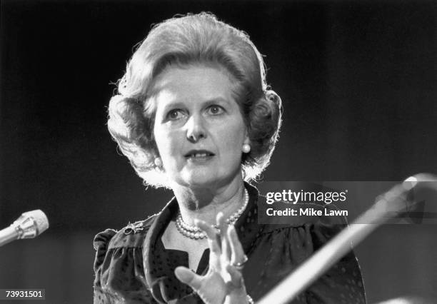 British Prime Minister Margaret Thatcher making a speech 22nd May 1980.