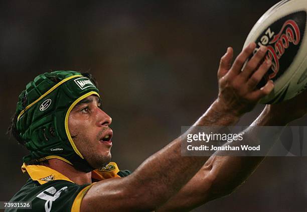 Johnathan Thurston of the Kangaroos prepares to convert a try during the ARL Bundaberg Test match between the Australian Kangaroos and the New...