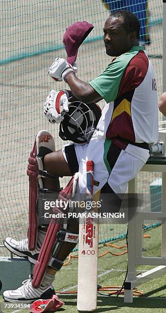 West Indies Captain Brian Lara waits for his batting turn in nets during training session at the Kensington Oval in Bridgetown Barbados 20 April...