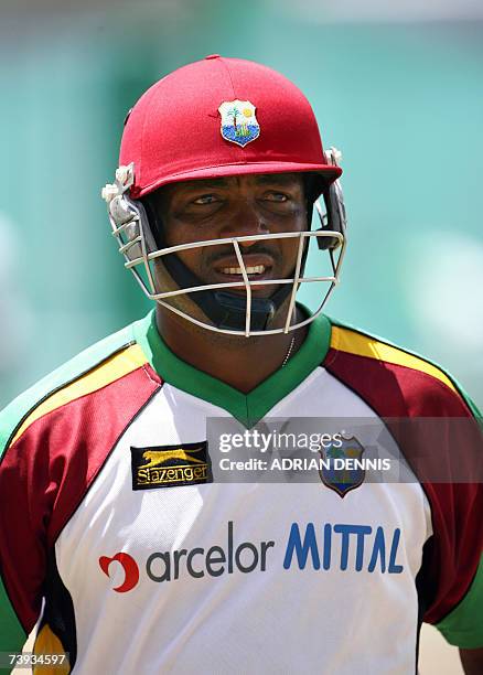 West Indies Captain Brian Lara leaves walks out of the batting nets during team training at the Kensington Oval in Bridgetown Barbados 20 April 2007....