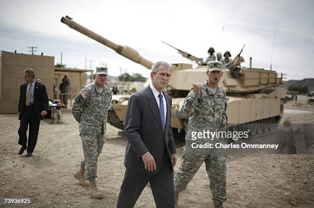 President George W. Bush tours the United States Army National Training Center on April 4, 2007 in Fort Irwin, California. Bush vowed to reject any...