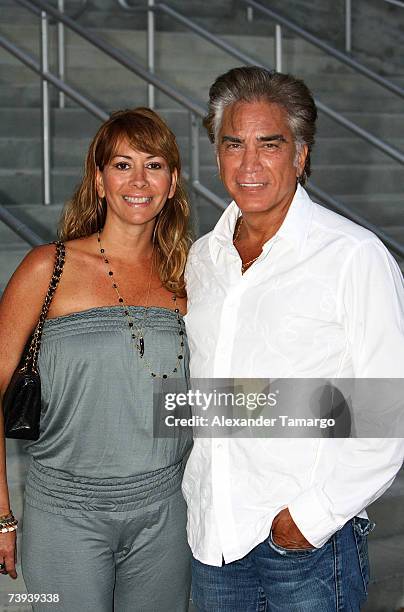 Latin musician Jose Luis "El Puma" Rodriguez and his wife Carolina Rodriguez pose prior to the Chayanne concert at the American Airlines Arena on...