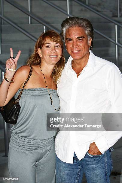 Latin musician Jose Luis "El Puma" Rodriguez and his wife Carolina Rodriguez pose prior to the Chayanne concert at the American Airlines Arena on...