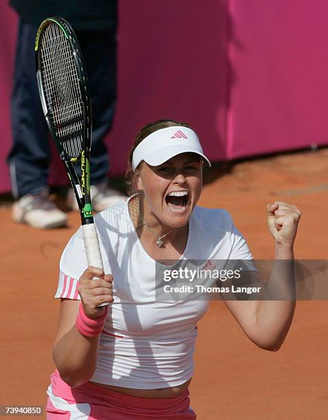 Anna-Lena Groenefeld of Germany celebrates after her match against Ivana Lisjak during the Fed Cup game between Germany and Croatia on April 21, 2007...