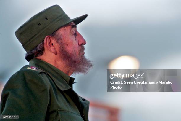 Fidel Castro addresses the crowd July 26, 1999 celebrating the 46th anniversary of the Moncada assault, led by Fidel Castro on July 26, 1953.