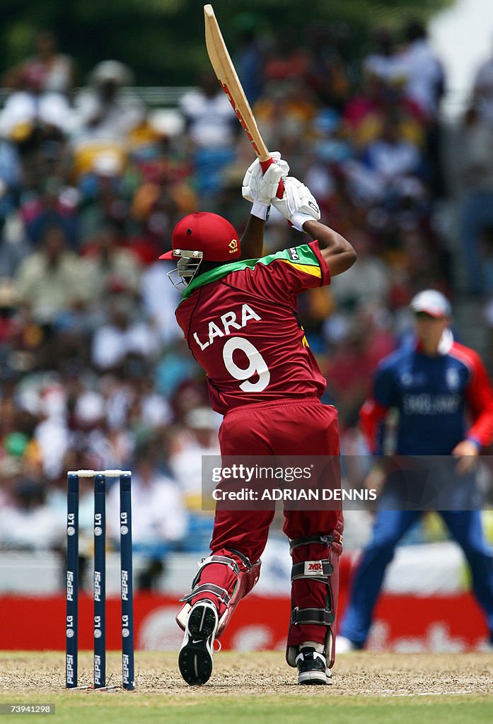 West Indies Captain Brian Lara (C) plays...