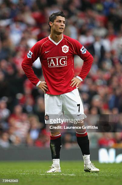 Cristiano Ronaldo of Manchester United shows his frustration during the Barclays Premiership match between Manchester United and Middlesbrough at Old...