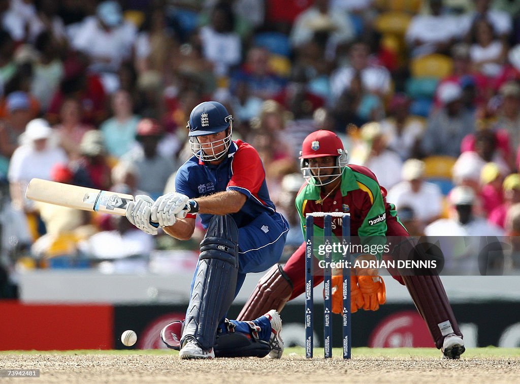 England's Captain Michael Vaughan plays...