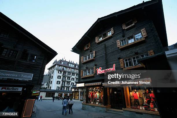 People walk the streets of the Swiss village Zermatt located near the Matterhorn Mountain April 21, 2007 in Zermatt, Switzerland. The Matterhorn,...