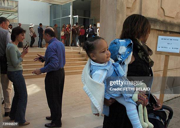 French citizens line up to enter to French consulate in tunis to vote for French president in the presidential election 22 April 2007, the French...