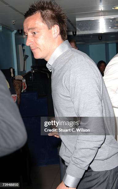 Footballer and England Captain John Terry arrives at the Professional Footballers Association Awards after party at the County Hall Aquarium on April...
