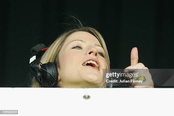 Thumbs up from Jacqui Oatley, she becomes the first women to commentate on BBC TV?s Match of The Day before the Barclays Premiership match between...