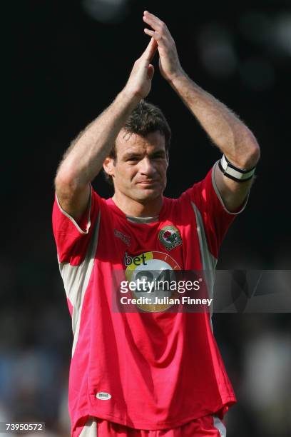 Ryan Nelsen of Blackburn applauds the crowd after the Barclays Premiership match between Fulham and Blackburn Rovers at Craven Cottage on April 21,...