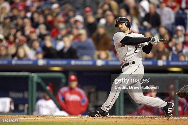 Center fielder Chris Burke of the Houston Astros in action during the game against Philadelphia Phillies the on April 13, 2007 at Citizens Bank Park...