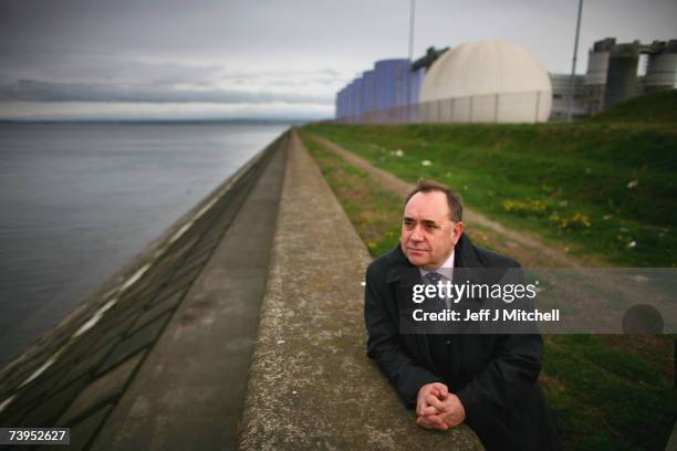 Alex Salmond, leader of the SNP visits Seafield pumping station on April 23, 2007 in Edinburgh, Scotland. Scottish Water has stopped the discharge of...