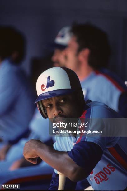 First baseman Al Oliver of the Montreal Expos in the dugout during a game against the Pittsburgh Pirates at Three Rivers Stadium in August 1983 in...