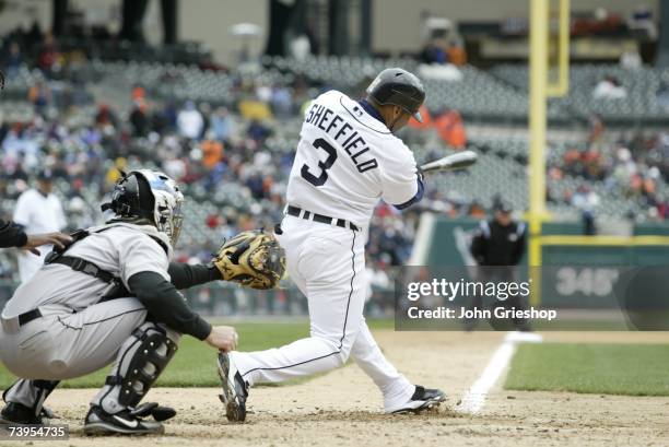 Gary Sheffield of the Detroit Tigers bats during the game against the Toronto Blue Jays at Comerica Park in Detroit, Michigan on April 4, 2007. The...