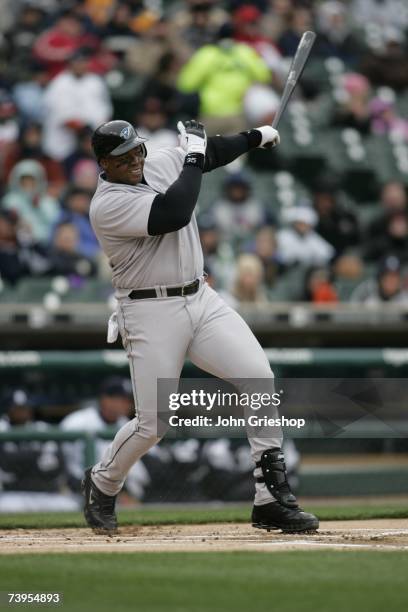 Frank Thomas of the Toronto Blue Jays bats during the game against the Detroit Tigers at Comerica Park in Detroit, Michigan on April 4, 2007. The...