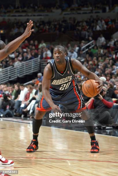 Raymond Felton of the Charlotte Bobcats looks to move the ball against the Chicago Bulls at United Center on April 13, 2007 in Chicago, Illinois. The...