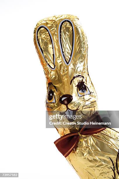 chocolate bunny, close-up - osterhase schokolade stock-fotos und bilder