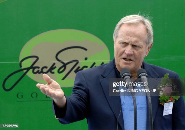 Legendary golfer Jack Nicklaus of the US speaks during a ceremony to christen a golf course called the Jack Nicklaus Golf Club Korea in a new...