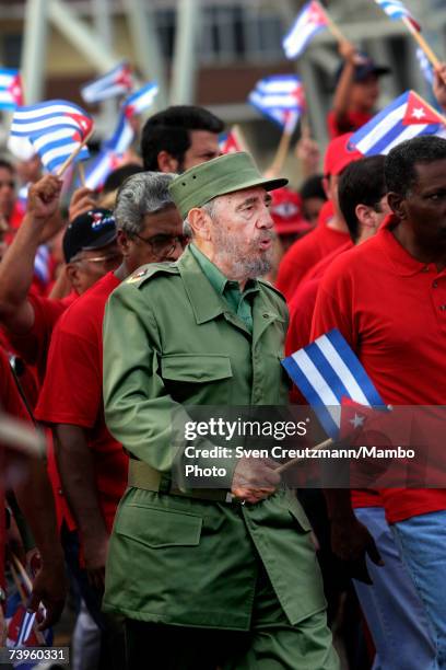 Cuban President Fidel Castro leads a march of more than a million Cubans against terrorism in May 17, 2005 Havana, Cuba. Castro demanded the arrest...