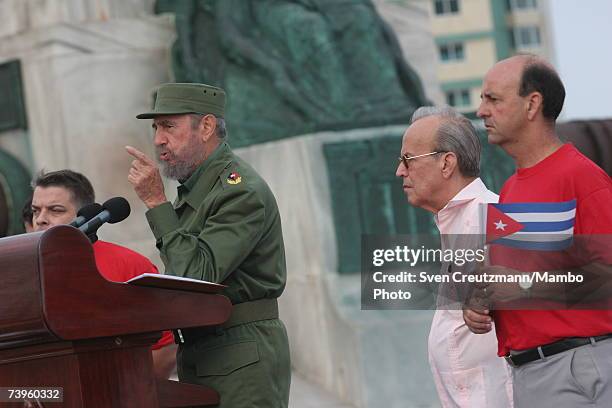 Cuban President, Fidel Castro speaks before leading a march of more than a million Cubans against terrorism in May 17, 2005 Havana, Cuba. Castro...