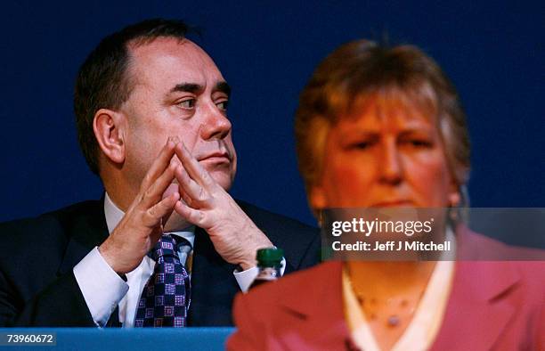 Alex Salmond, leader of the SNP and Annabel Goldie, leader of the Scottish Conservatives attend the Scottish Police Federation's annual conference in...