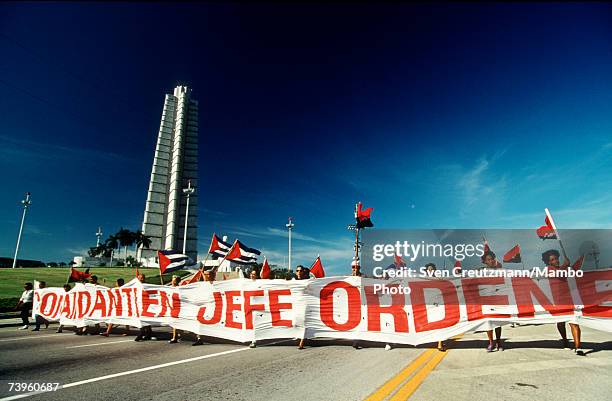 Cuban troops march at the Plaza de la Revolucion, the Revolution Square December, 1996 in Havana, Cuba. The march commemorated the 40th anniversary...