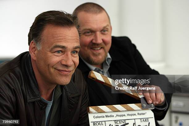 Klaus Behrendt and Dietmar Baer pose at photocall for the 40. Tatort Anniversary on April 24, 2007 in Cologne, Germany. The film is named "Hoppe,...