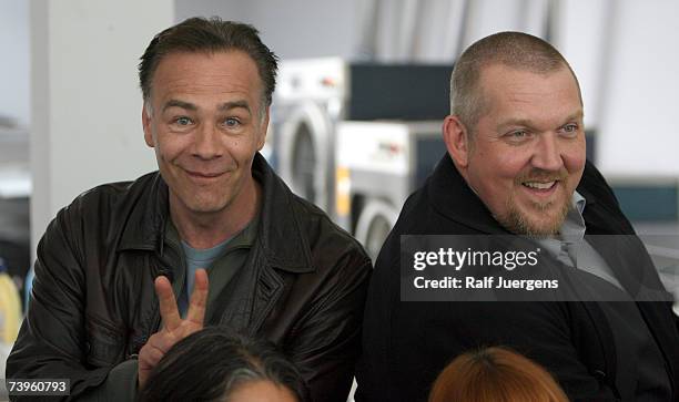 Klaus Behrendt and Dietmar Baer pose at photocall for the 40. Tatort Anniversary on April 24, 2007 in Cologne, Germany. The film is named "Hoppe,...