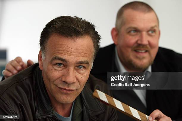 Klaus Behrendt and Dietmar Baer pose at photocall for the 40. Tatort Anniversary on April 24, 2007 in Cologne, Germany. The film is named "Hoppe,...