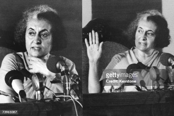 Indian Prime Minister Indira Gandhi during her press conference at Vigyan Bhawan in New Delhi, 12th July 1972.