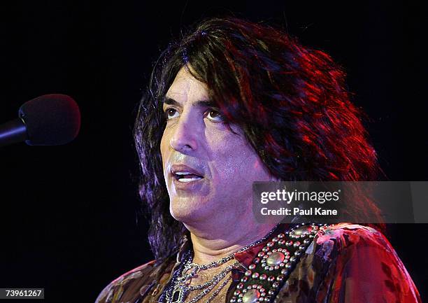 Paul Stanley, front man of the band "Kiss", performs on stage in concert during his solo "Live to Win" tour at the Burswood Theatre on April 24, 2007...