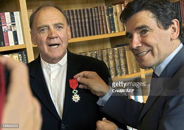 Swiss actor Bruno Ganz receives the insigna of Chevalier of Legion of Honor by French ambassador Claude Martin, 24 April 2007 at the French embassy...