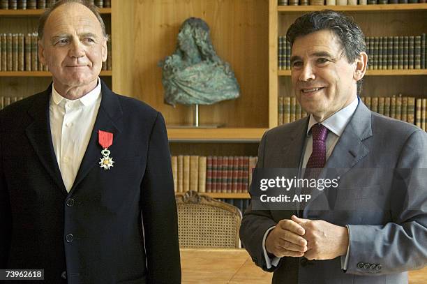 Swiss actor Bruno Ganz receives the insigna of Chevalier of Legion of Honor by French ambassador Claude Martin, 24 April 2007 at the French embassy...