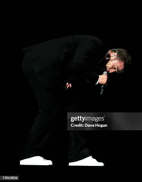 Justin Timberlake performs on stage at the Odyssey Arena on the first date of the UK leg of his 'FutureSex/LoveShow' World Tour on April 24, 2007 in...