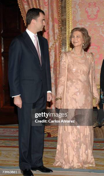 Spanish Royals Queen Sofia and Crown Prince Felipe receive Pakistani President Pervez Musharraf and wife Sehba Musharraf for a Gala Dinner on April...