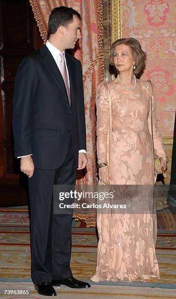 Spanish Royals Queen Sofia and Crown Prince Felipe receive Pakistani President Pervez Musharraf and wife Sehba Musharraf for a Gala Dinner on April...