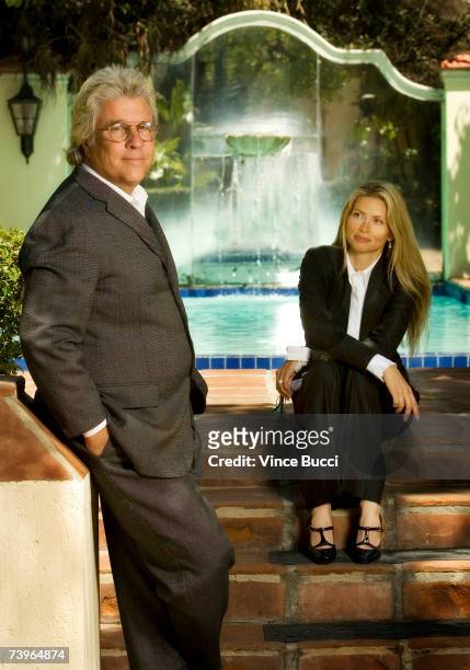 Movie producer Jon Peters and wife Mindy pose for a portrait at home on April 24, 2007 in Beverly Hills, California.