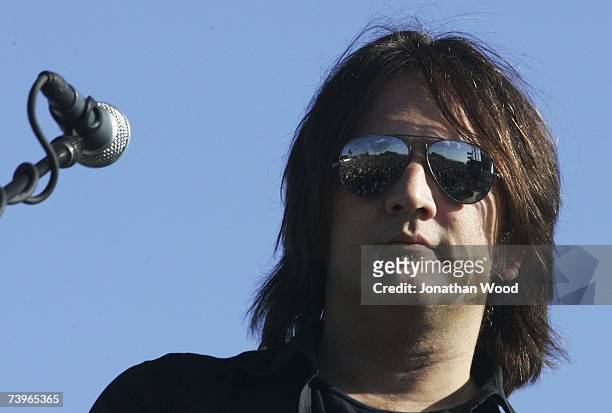 Ian Haug of Australian rock band Powderfinger performs at a "freedom concert" following a dawn service commemorating Anzac Day at Elephant Rock...