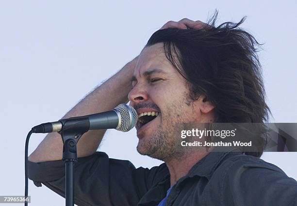 Bernard Fanning of Australian rock band Powderfinger performs at a "freedom concert" following a dawn service commemorating Anzac Day at Elephant...