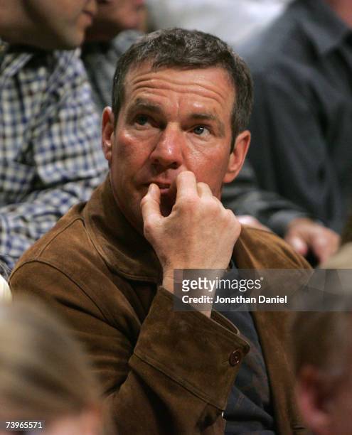 Actor Dennis Quaid attends Game Two of the Eastern Conference Quarterfinals during the 2007 NBA Playoffs between the Chicago Bulls and the Miami Heat...