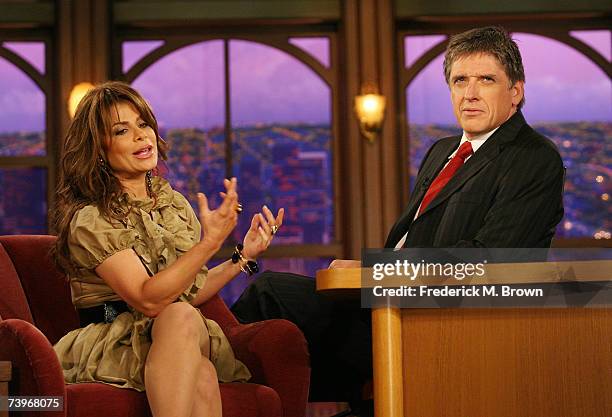 Paula Abdul and host Craig Ferguson speak during a segment of "The Late Late Show with Craig Ferguson" at CBS Television City on April 24, 2007 in...