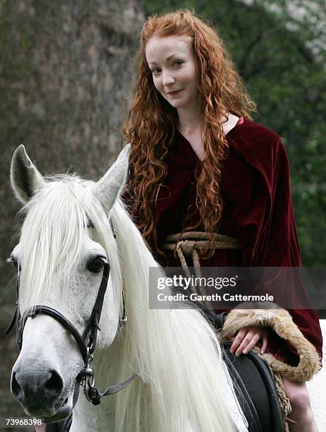 Lady Godiva played by actress Phoebe Thomas rides through Soho Square to promote the new film Lady Godiva Rides Again on April 25, 2007 in London.