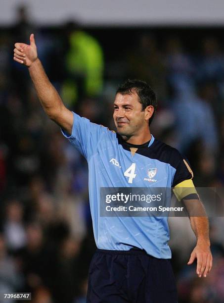 Sydney FC captain Marko Rudan thanks fans after winning the Asian Champions League Group E match between Sydney FC and Persik Kediri at Parramatta...